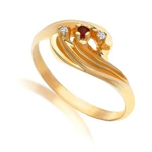 Vintage 14K Gold Overlay Ruby and Diamond Engagement Ring - Genuine Gemstones